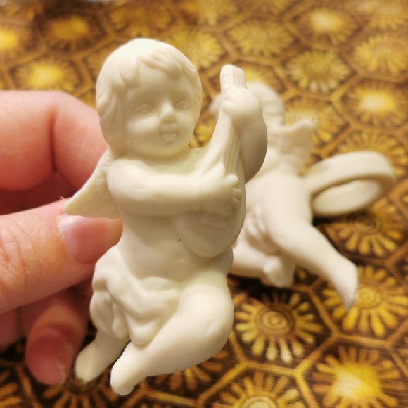 Pair Vintage Partylite Bisque Porcelain Cherub Angel Candle Followers / Huggers - Picture 5 of 14